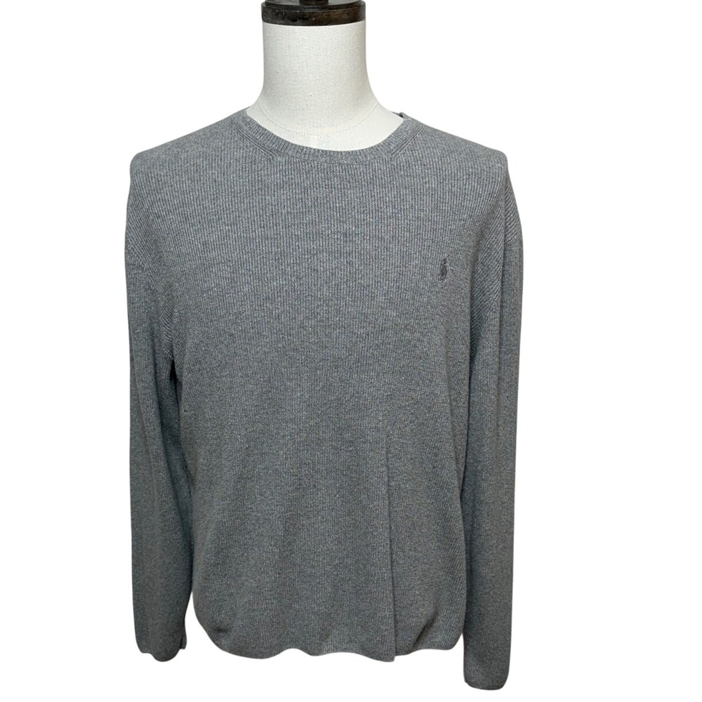 Polo Ralph Lauren Sweater Mens Large Gray Linen Wool Ribbed Thermal Pullover